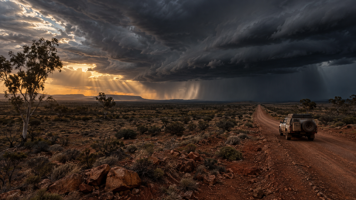 A storm front rolling in over the Australian outback