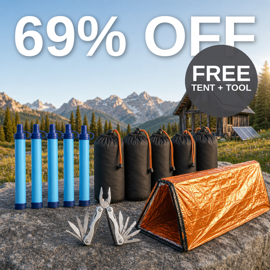 Family Emergency Bundle — 69% OFF, FREE tent + multi-tool